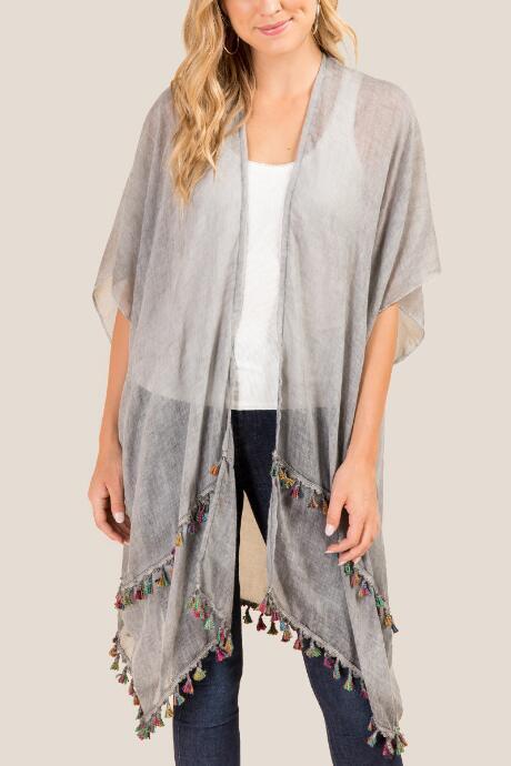 Francesca's Rocky Tassel Ruana - Gray