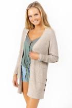 Francesca's Rosalee Elbow Patch Cardigan - Taupe