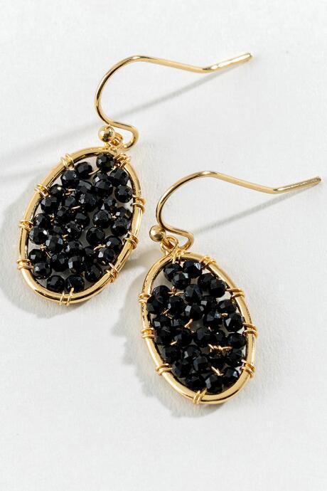 Francesca's Jocelyn Beaded Oval Drop Earrings - Black