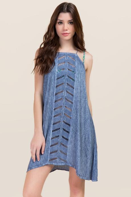 Francesca's Cyrah High Neck Mineral Wash Dress Cover-up - Navy