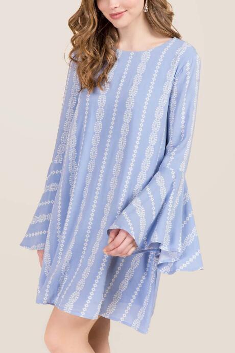 Francesca's Isabella Tie Back Bell Sleeve Shift Dress - Oxford Blue