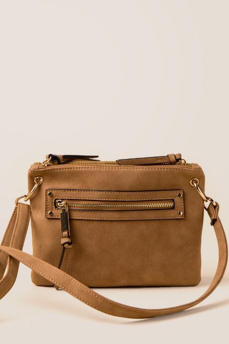 Francescas Sidney Front Zip Crossbody - Tan