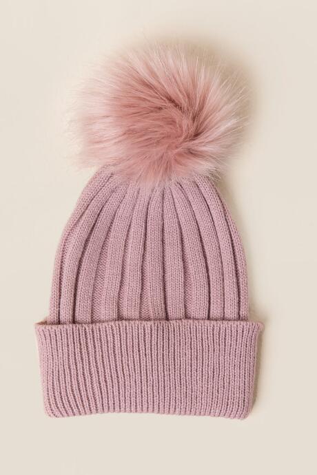 Francesca's Dakota Faux Fur Pom Beanie - Blush