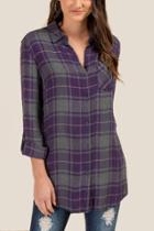 Francesca's Camila Flannel Button Down Top - Ink Navy