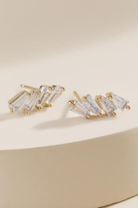 Francesca's Teagan Baguette Stud Earrings - Crystal