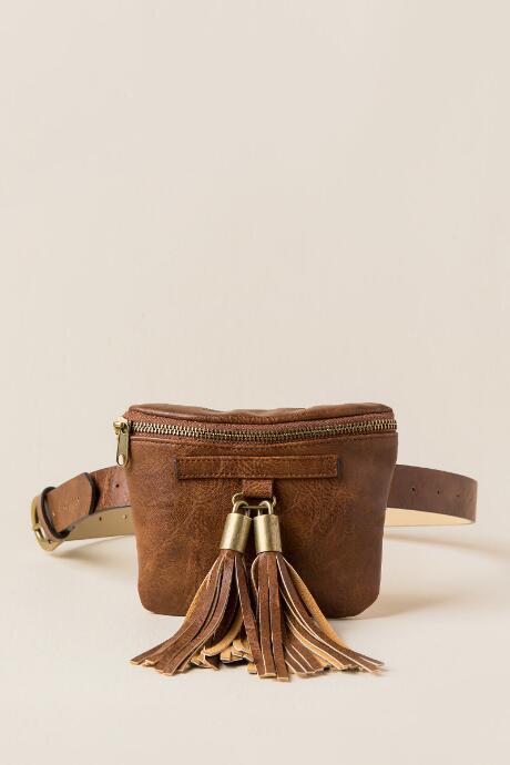 Francesca's Mandy Double Tassel Belt Bag - Cognac