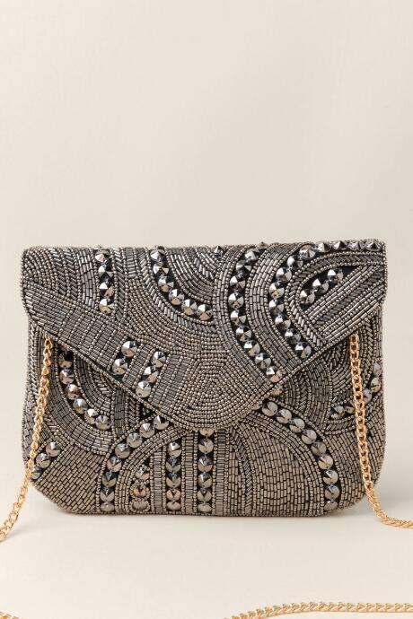 Francesca's Glenna Beaded Envelope Clutch - Black