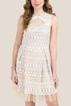 Francesca Inchess Janelle Keyhole Neck Tulle Lace A-line Dress - White