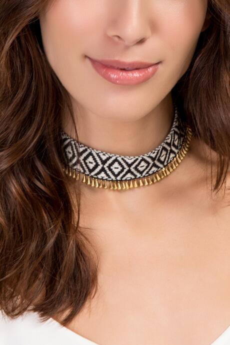 Francesca's Lyric Embroidered Charm Choker - Black