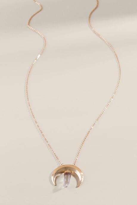 Francesca's Delaney Clear Quartz Bullhorn Pendant - Gold