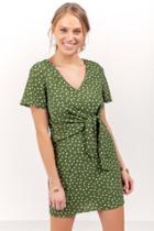 Everly Hannah Polka Dot Front Tie Dress - Olive