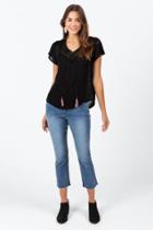 Francesca's Oda Lace V Neck Blouse - Black