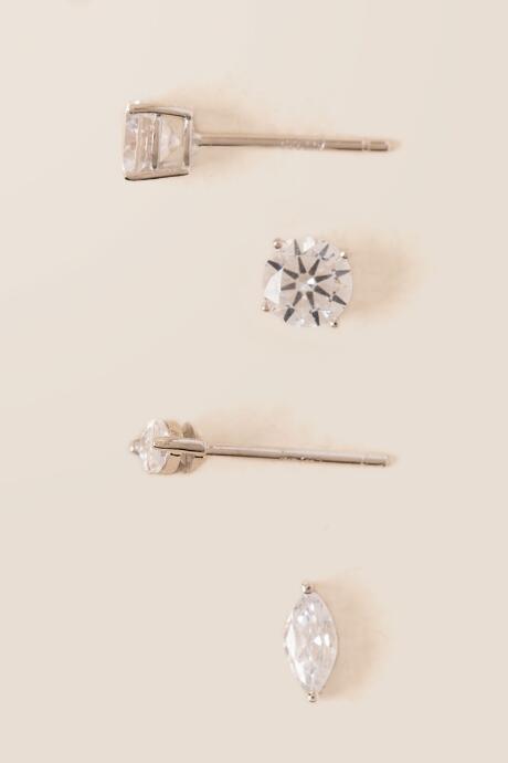 Francesca's Noelle Cubic Zirconia Stud Earring Set - Silver