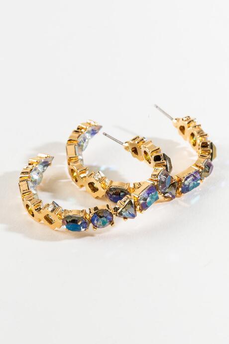 Francesca's Maci Geo Hoops In Blue - Light Blue