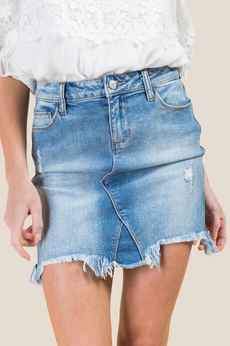 Francesca's Harper Medium Chewy Hem Denim Skirt - Medium Wash