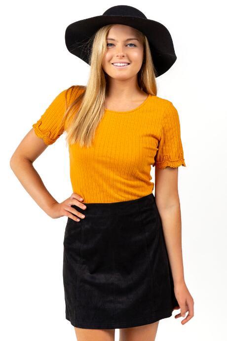 Francesca's Perri Crochet Sleeve Top - Marigold