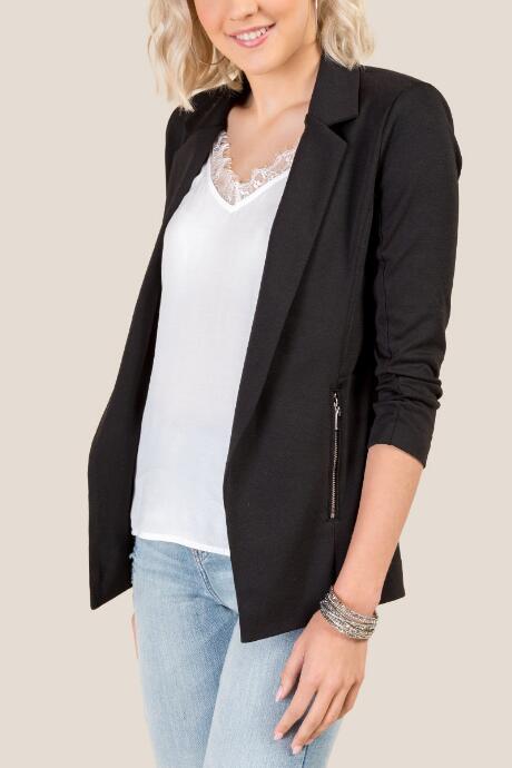 Francesca's Maddie Cinched Sleeve Blazer - Black