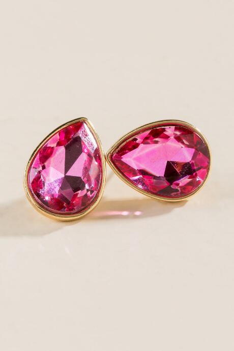 Francesca's Patsy Glass Teardrop Studs In Magenta - Magenta