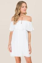 Francesca's Gio Off Shoulder Shift Dress - White