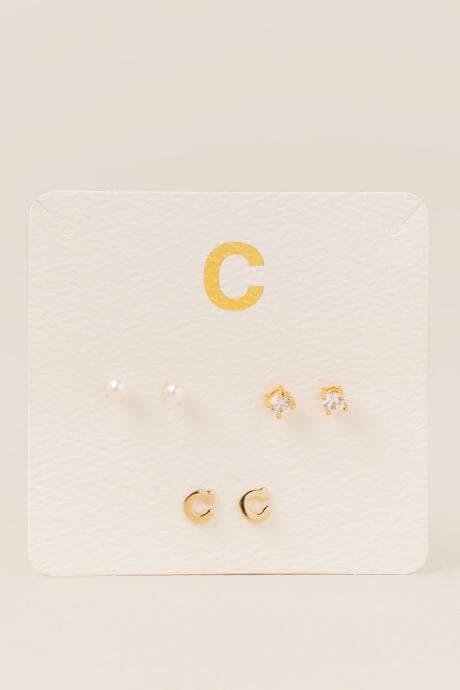 Francesca's C Initial Cubic Zirconia Pearl Stud Earring Set - Gold