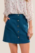 Francesca's Hudson Snap Front Mini Skirt - Pine