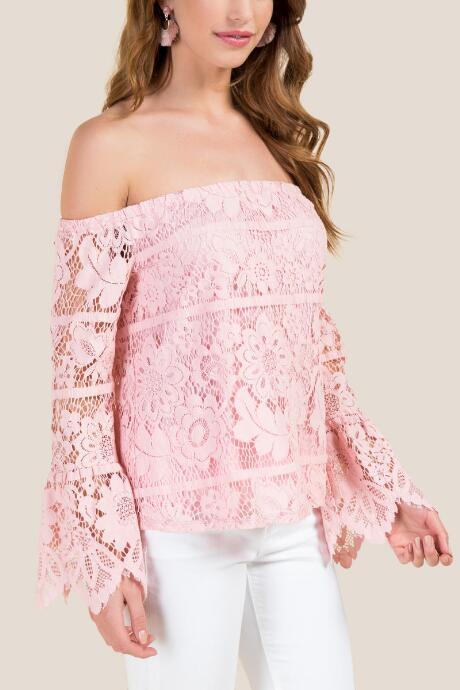 Francesca's Emelia Scallop Lace Off The Shoulder Top - Pink