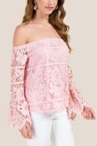 Francesca's Emelia Scallop Lace Off The Shoulder Top - Pink