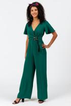 Francesca's Vannah Belted Wrap Jumpsuit - Emerald