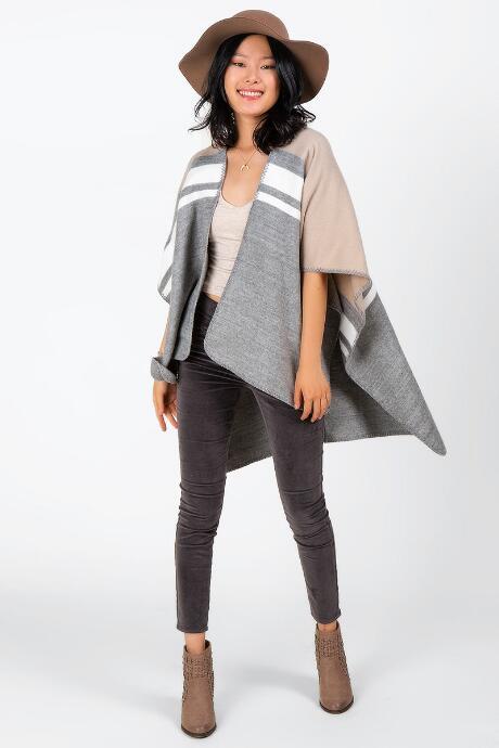 Francesca's Krystal Striped Poncho - Taupe