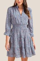 Francesca Inchess Sawyer Button Front Floral Dress - Indigo