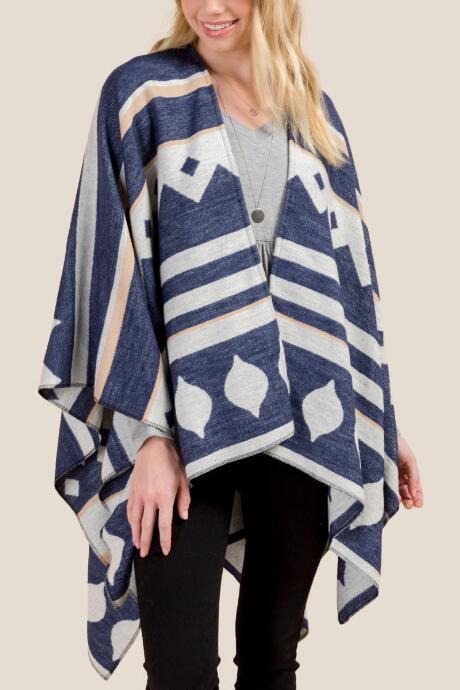 Francesca's Davina Diamond Striped Ruana - Navy