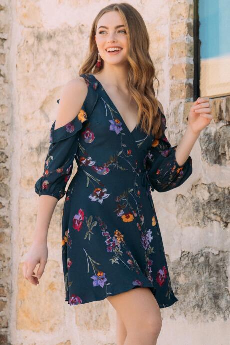 Blue Rain Anika Surplus Floral A-line Dress - Peacock