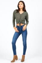 Francesca's Elana Waffle Knit Top - Dark Olive