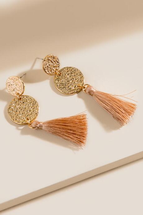 Francesca's Jocelyn Tasseled Circle Chandelier Earrings - Taupe