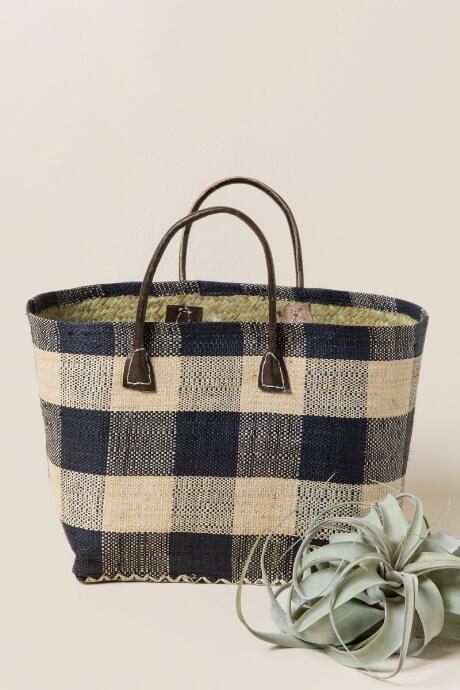 Francescas Kori Small Straw Tote In Gingham - Black