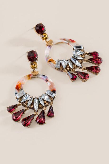 Francesca's Riyah Crystal Drop Earrings - Burgundy