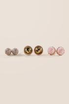 Francesca's Alicia Glitter Druzy Stud Earring Set - Rose/gold