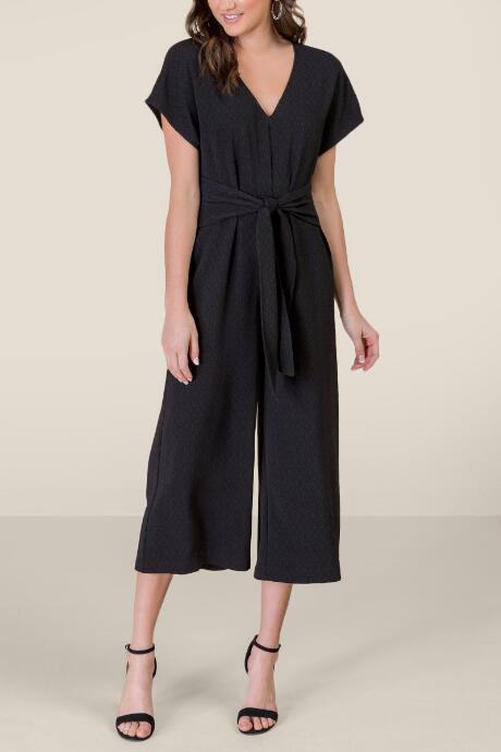 Francesca's Lucie Tie Front Jumpsuit - Black