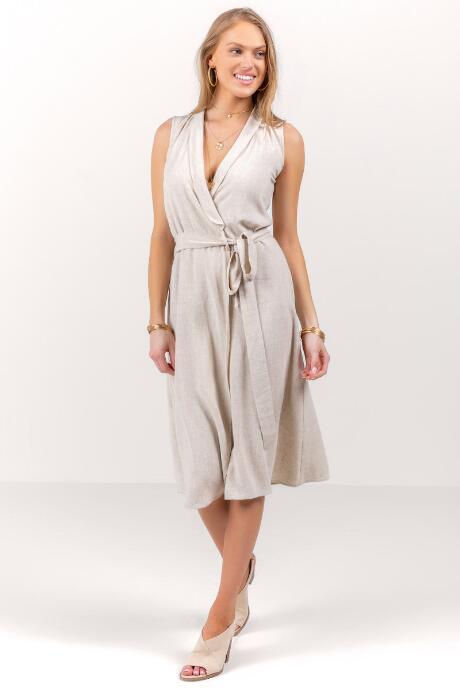 Francesca's Gwen Belted Midi Dress - Heather Oat