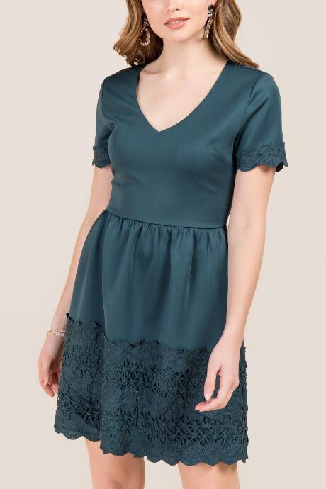 Francescas Ainsely Lace Trim A-line Dress - Peacock