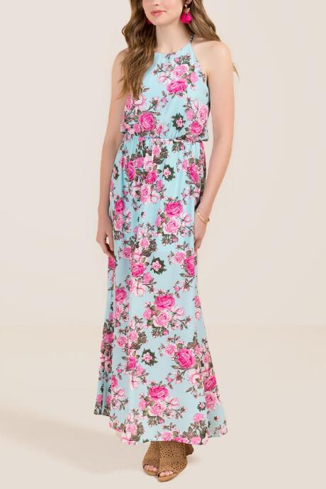 Francesca's Celeste Rose Bloom Floral Maxi Dress - Light Blue