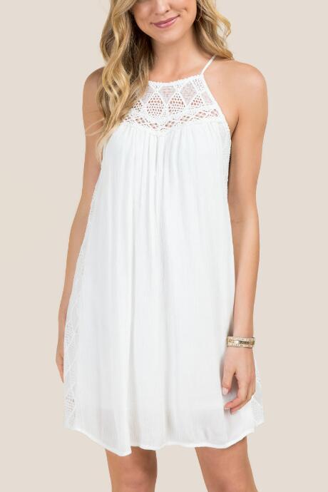 Francesca's Kathryn Tie Back Crochet Shift Dress - White