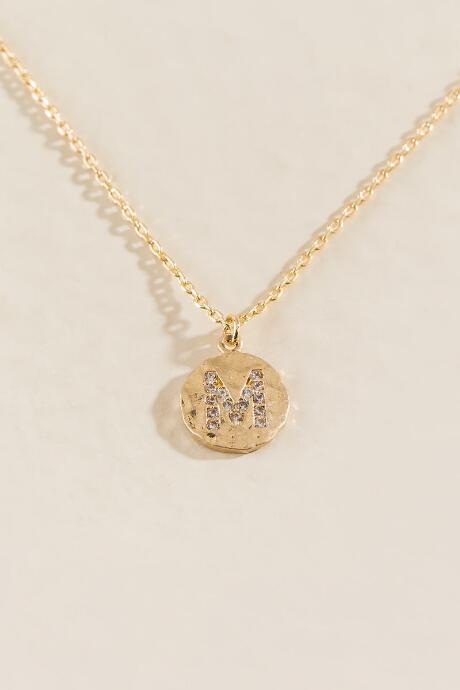 Francesca Inchess M Initial Crystal Coin Pendant - Gold