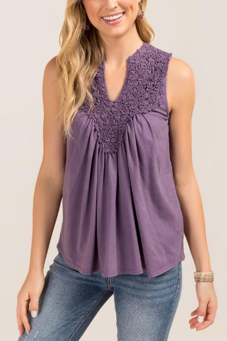 Francesca's Georgette Crochet Tank Top - Vintage Purple