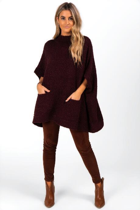Francesca's Sandy Short Sleeve Poncho - Purple