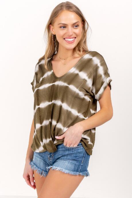 Francesca's Frankie Tie Dye Front Twist Top - Olive