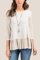 Francesca's Cate Short Sleeve Peplum Twofer Top - Heather Oat