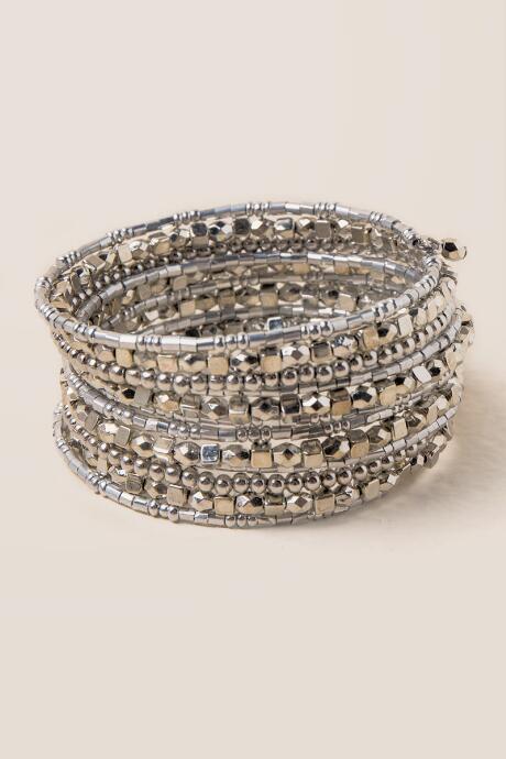 Francesca's Kadee Beaded Coil Bracelet - Silver