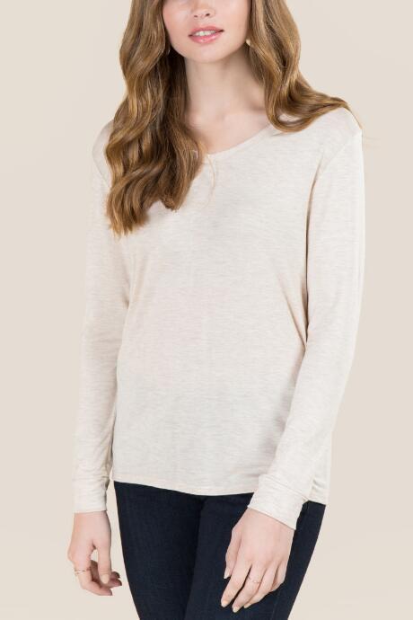 Jolie Clothing, Inc. Simone Long Sleeve Cut Out Basic Tee - Heather Oat