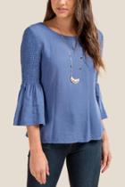 Francesca's Rainey Smocked Sleeve Blouse - Indigo